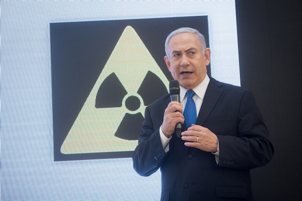 Israeli Prime Minister Benjamin Netanyahu holds a press conference about Iran's nuclear program, April 30, 2018. (Miriam Alster/Flash90)