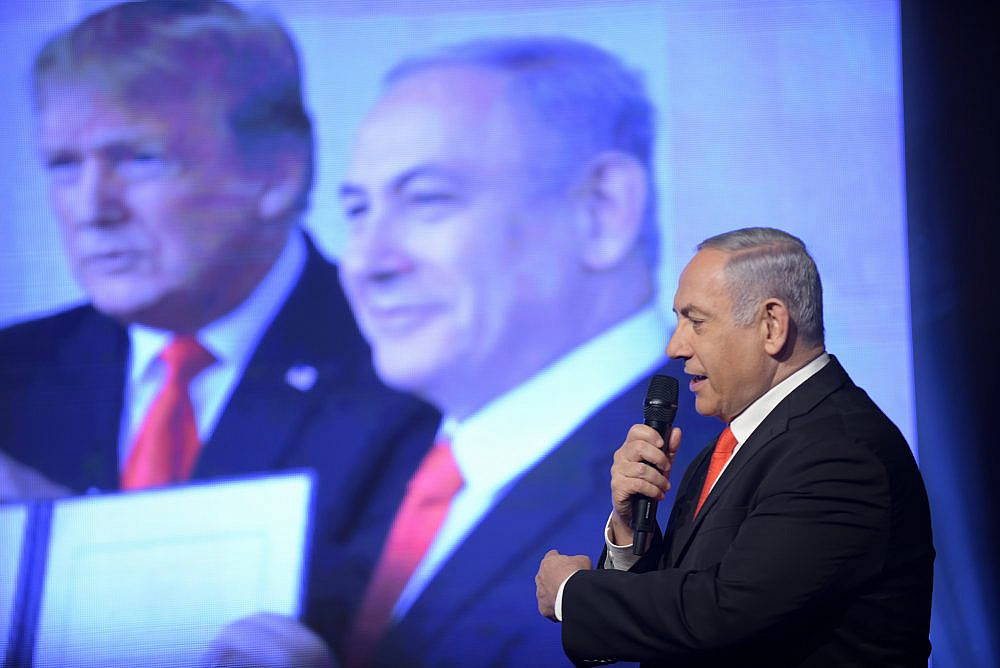 Israeli Prime Minister Benjamin Netanyahu delivers a speech at the Likud Party's election campaign opening event in Jerusalem, Jan 21, 2020. (Gili Yaari/Flash90)