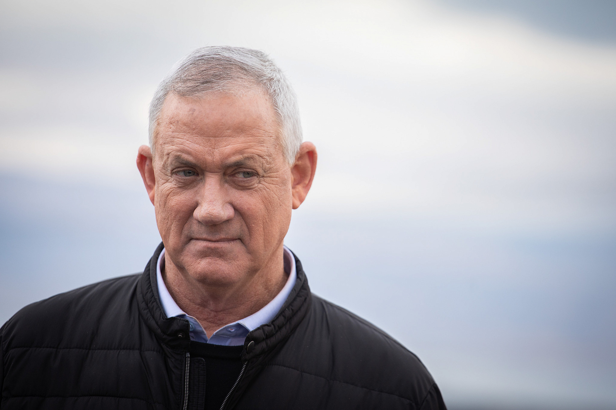 Blue and White party leader Benny Gantz seen during a visit in the settlement of Vered Yeriho, in the Jordan Valley, January 21, 2020. (Hadas Parush/Flash90)