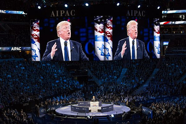 President Donald Trump speaking at the annual AIPAC policy conference in, Washington, D.C. on March 21, 2016. (Lorie Shaull/CC BY-SA 2.0)