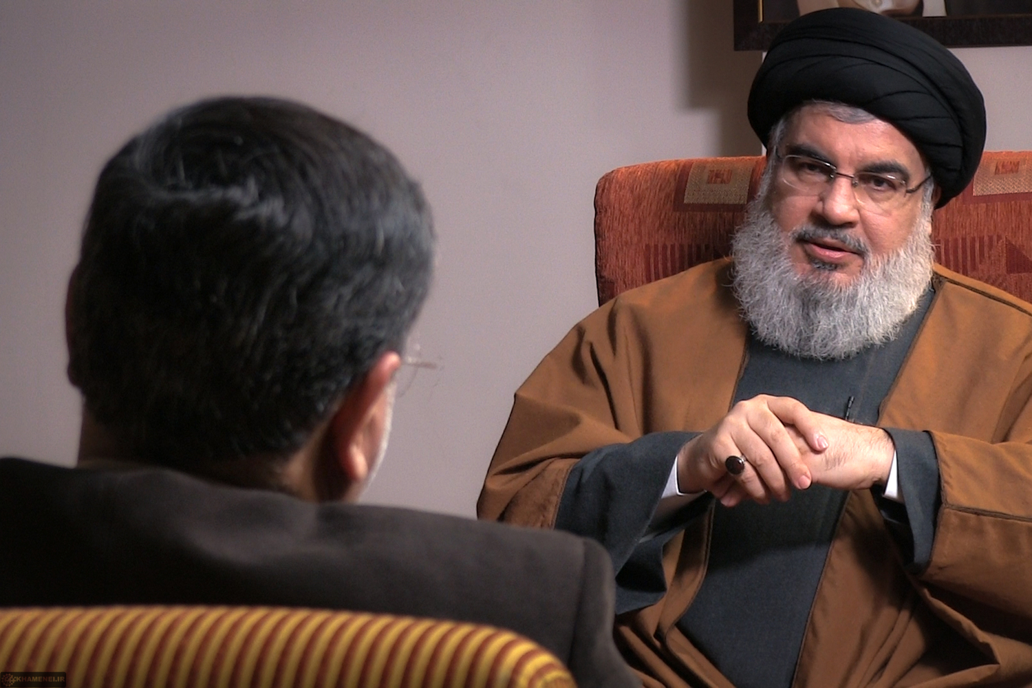 Hassan Nasrallah during a discussion with officials from the office Ayatollah Ali Khamenei.