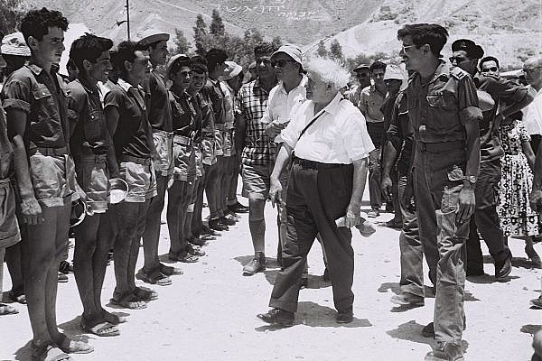 Prime Minister David Ben Gurion visits the agricultural settlement of Be'er Ora, north of Eilat, June 13, 1957. (Moshe Pridan/GPO)