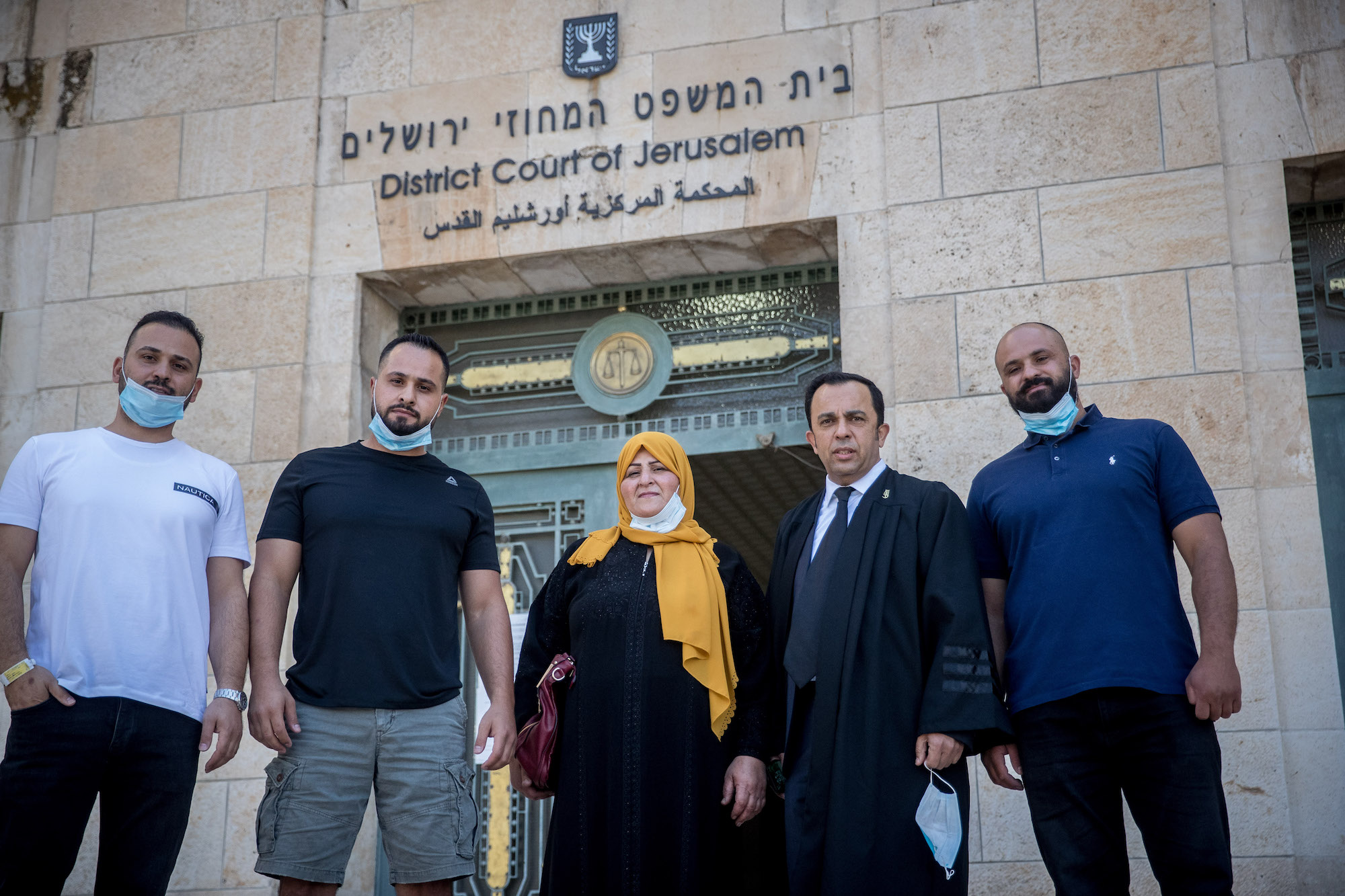Members of the Sumarin family arrive with their attorney at the Jerusalem District Court, June 30, 2020. (Yonatan Sindel/Flash90)