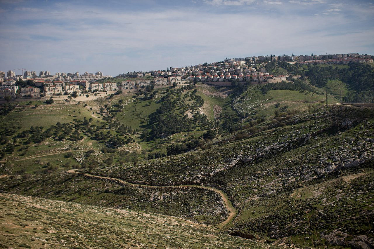 View of the Israeli settlement of Ma'ale Adumin and E1, occupied West Bank. (Yonatan Sindel/Flash90)