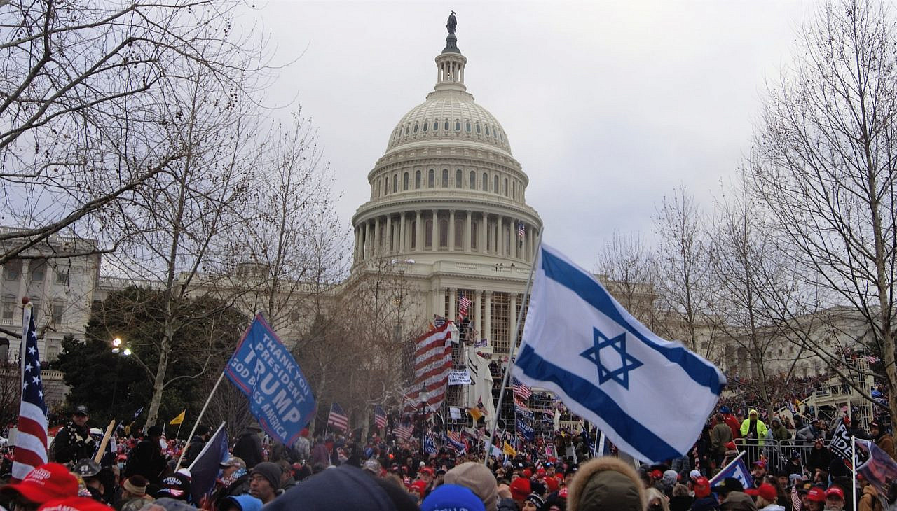 The Israeli flag was spotted at the rally for U.S. President Donald Trump that would end in the storming of the U.S. Capitol in Washington, on January 6, 2021. (Tyler Merbler/CC BY 2.0)