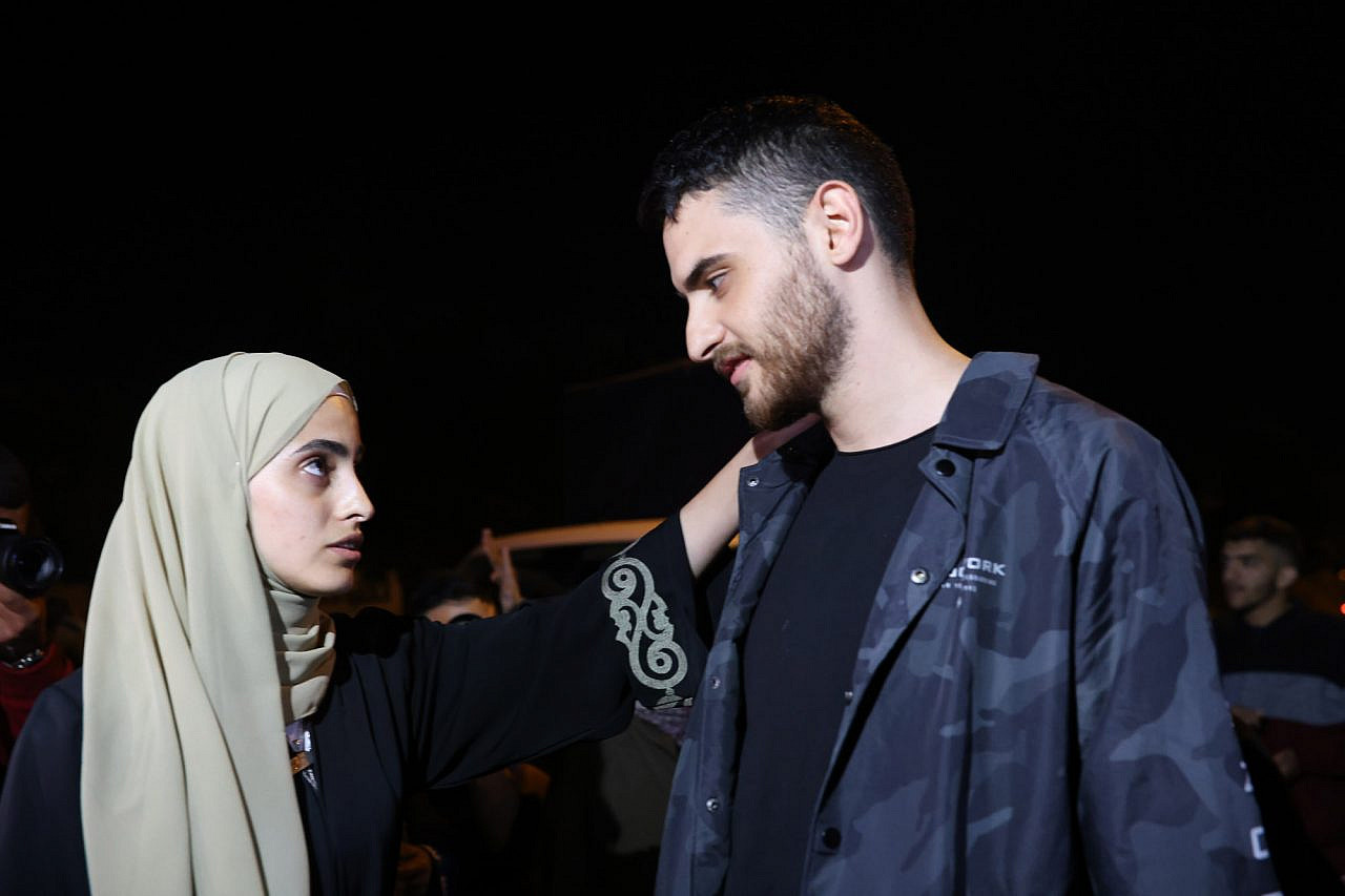 Muna El-Kurd (left) and her brother Mohammed seen after being released from police custody, June 7, 2021. (Oren Ziv)