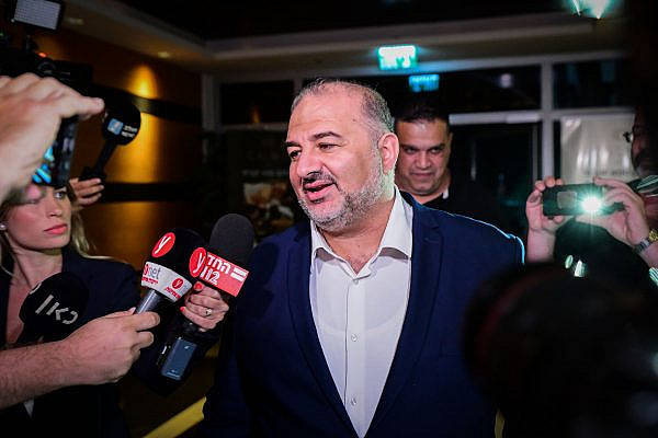 Mansour Abbas, head of the Ra'am party arrives to coalition talks, at the Maccabiah village in Ramat Gan, June 2, 2021. (Avshalom Sassoni/Flash90)
