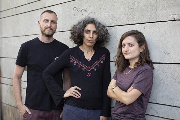 One Climate members Mor Gilboa (left), Muna Shaheen (center), and Ya'ara Peretz (right). (Oren Ziv)
