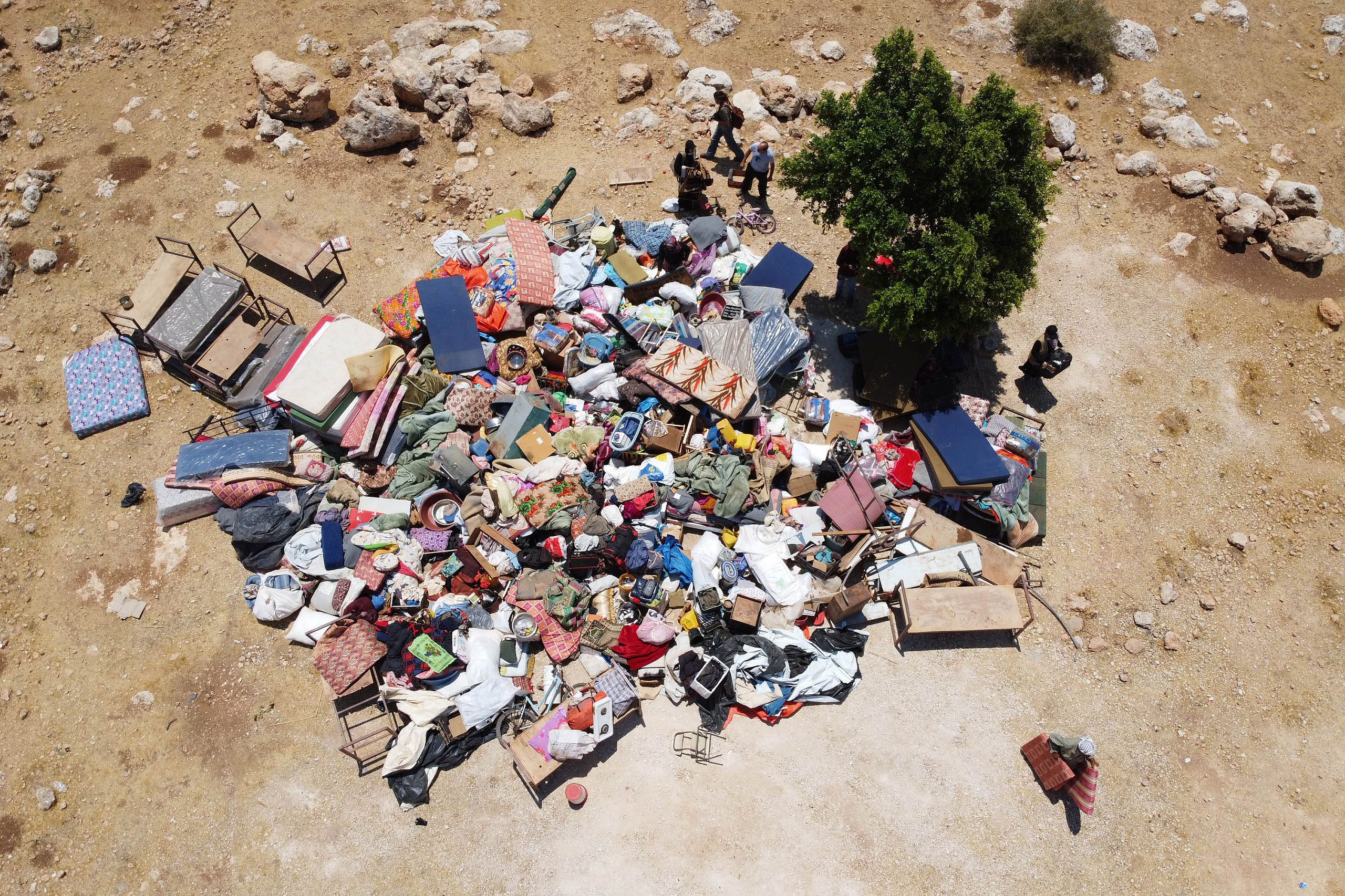 An aerial photo of the demolition of the Khirbet Humsa community in the Jordan Valley, occupied West Bank, July 8, 2021. (Oren Ziv)