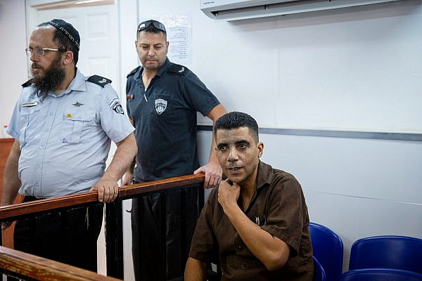 Zakaria Zubeidi arrives for a court hearing at Ofer Military Court, West Bank, on May 28, 2019. (Yonatan Sindel/Flash90)