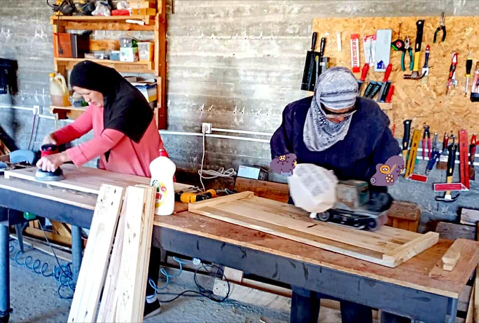 Members of the Palestinian women's carpentry workshop Rweisat for Wood Art at work, in al-Walaja, West Bank. (Courtesy from their Facebook page)