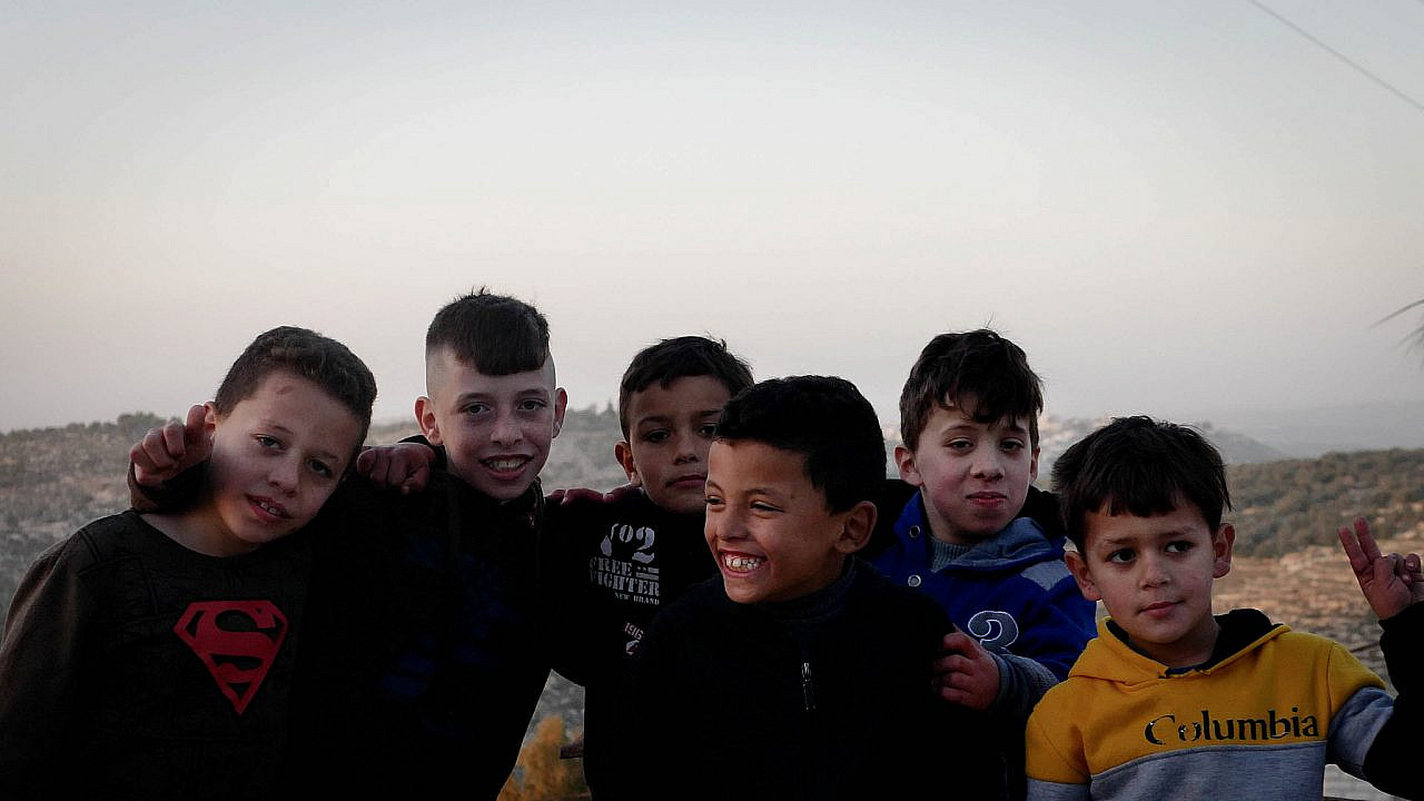 A group of children who live in Dir Nizam, January 11, 2021. (Rachel Shor)