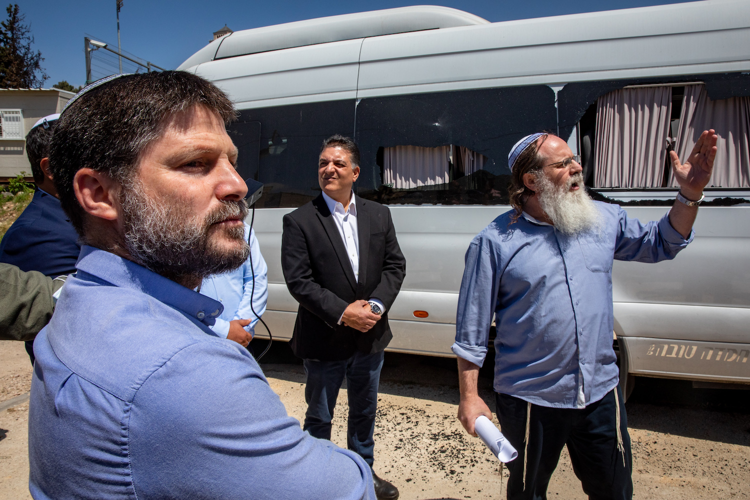 Bezalel Smotrich visits the Beit Orot Yeshiva at Mount of Olives in Jerusalem, after it was vandalized, April 26, 2021. (Olivier Fitoussi/Flash90)