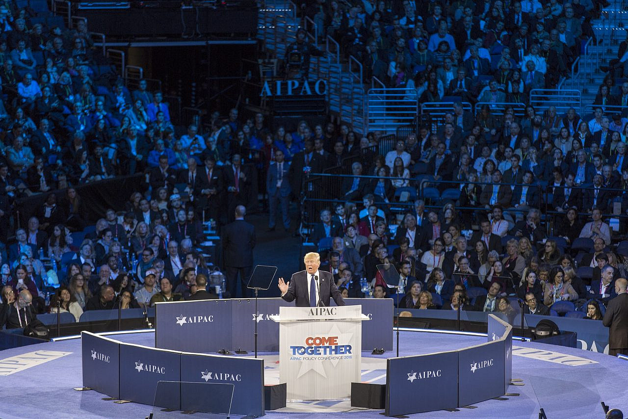Donald Trump speaking at AIPAC, Washington DC, March 21, 2016. (Lorie Shaull/CC BY 2.0)
