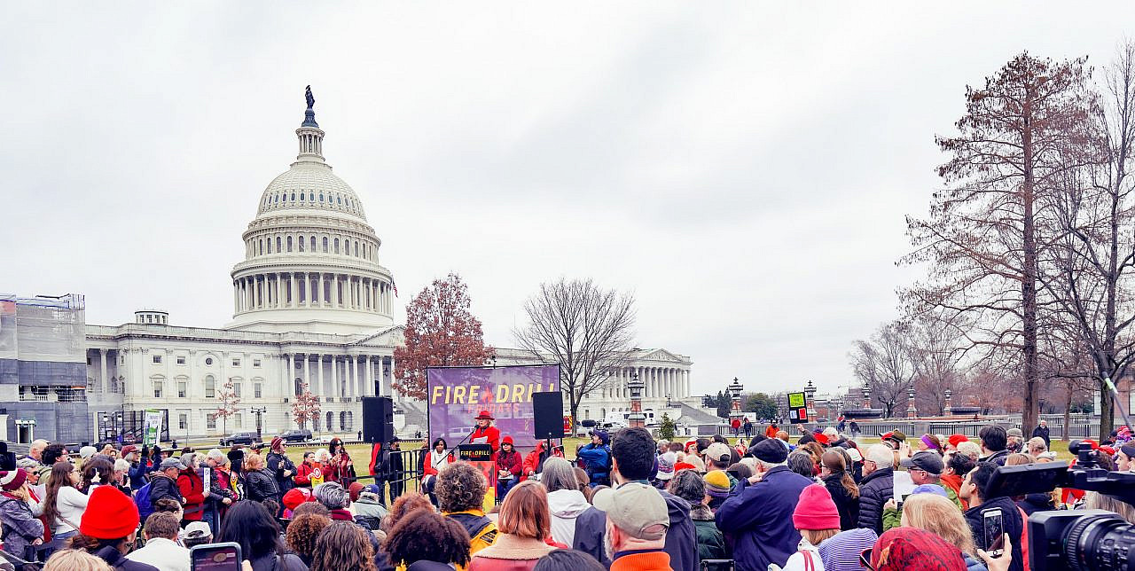 Climate protesters, among them Jane Fonda, gather outside the U.S. Capitol, Washington, DC, January 3, 2020. (Ted Eytan/CC BY-SA 2.0)