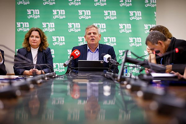 Minister of Health and head of the left wing Meretz party Nitzan Horowitz leads a Meretz faction meeting at the Knesset in Jerusalem, June 13, 2022. (Olivier Fitoussi/Flash90)