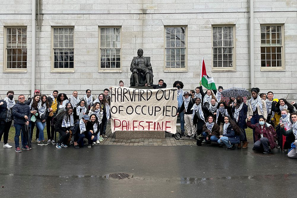 Members of Harvard PSC pose for a protest photo on campus. (Courtesy of Harvard PSC)