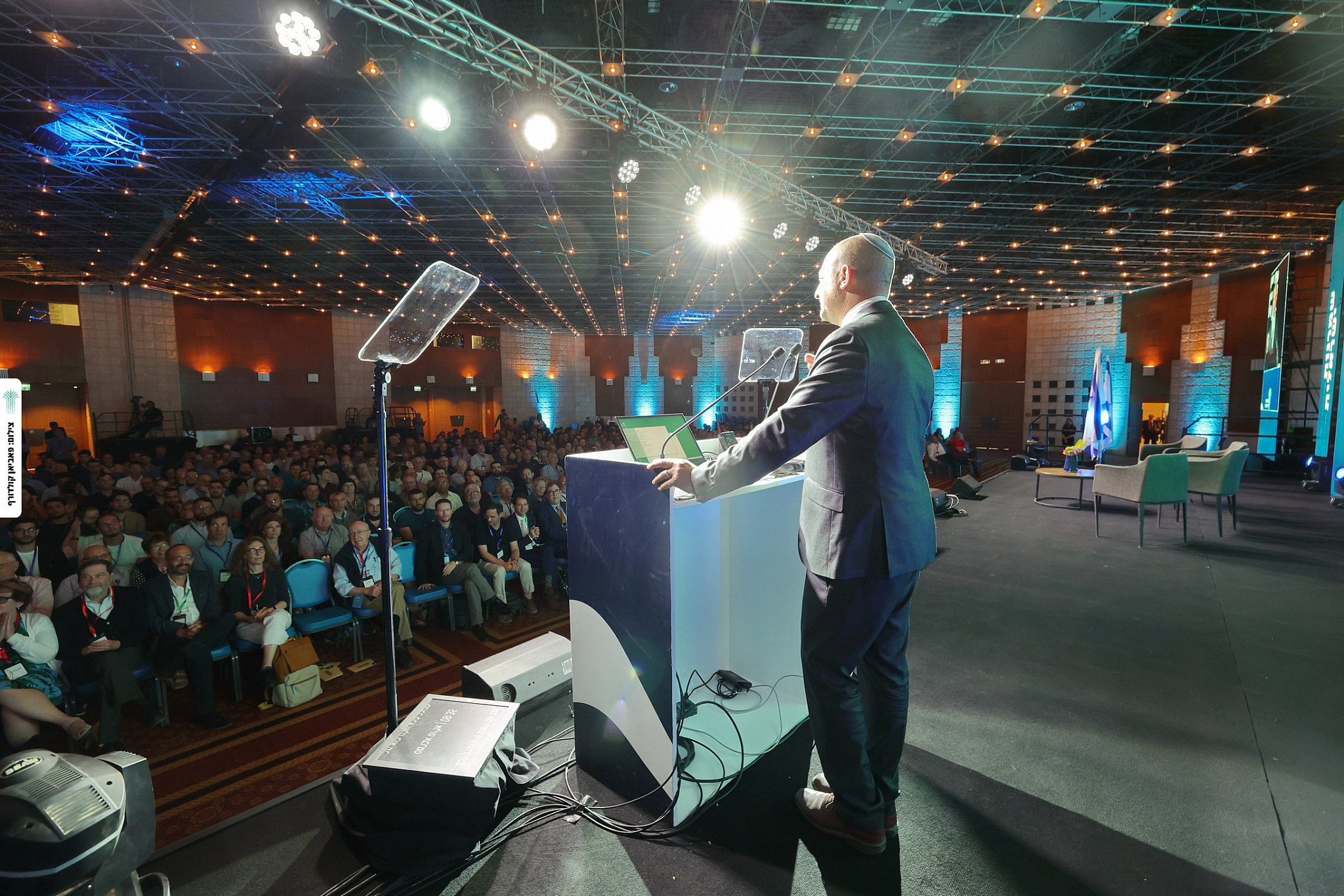Amiad Cohen, the director general of the Tikvah Fund in Israel, delivers a speech during the Israeli Conservatism Conference, Jerusalem, May 26, 2022. (Fabian Koldorff)