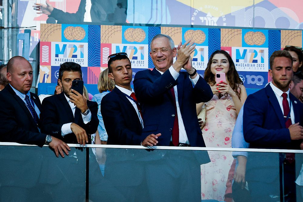 Defense Minister Benny Gantz at the opening ceremony of the Maccabiah Games in Jerusalem, July 14, 2022. (Olivier Fitoussi/Flash90)