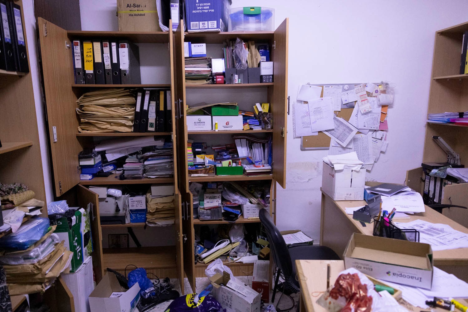 The office of the Union of Palestinian Women's Committees following an Israeli army raid, Ramallah, West Bank, August 18, 2022. Photo: Oren Ziv.
