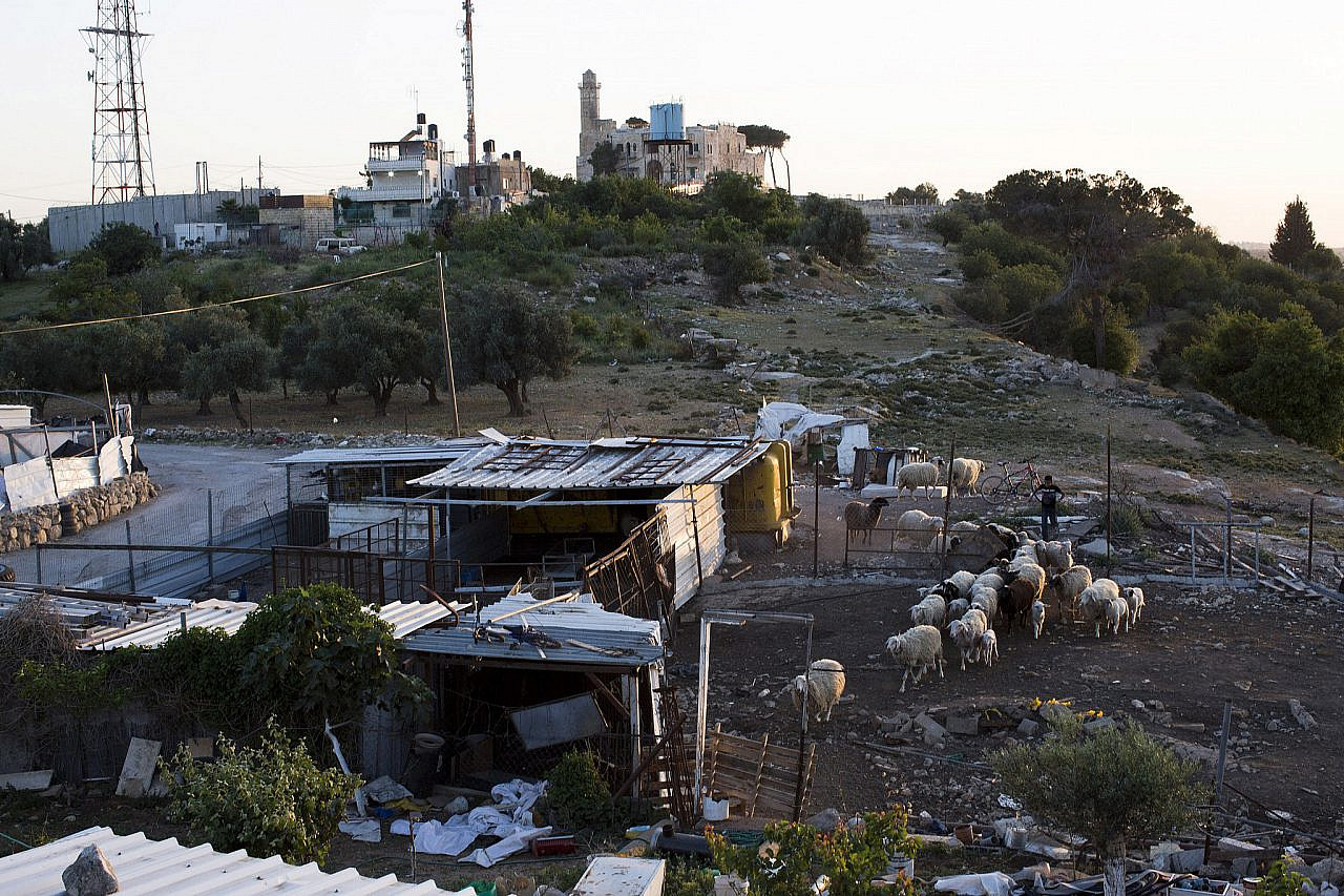 The unrecognized Palestinian village of An-Nabi Musa, in front of Samuel's Tomb in the occupied West Bank, which used to be in the center of the village before Israel expelled the residents in 1971 and demolished their houses, April 28, 2014. (Keren Manor/Activestills)
