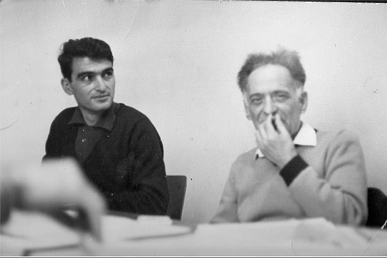 Moshe Machover, left, and Jabra Nicola, right, in 1968. (Courtesy)