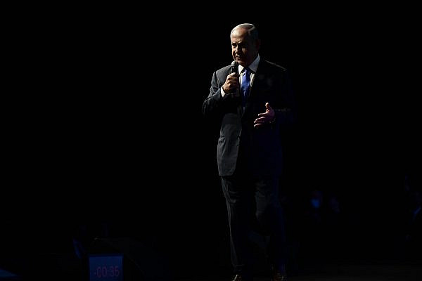 Former Israeli Prime Minister Benjamin Netanyahu speaks at the annual CyberTech conference, March 3, 3022. (Tomer Neuberg/FLASH90)