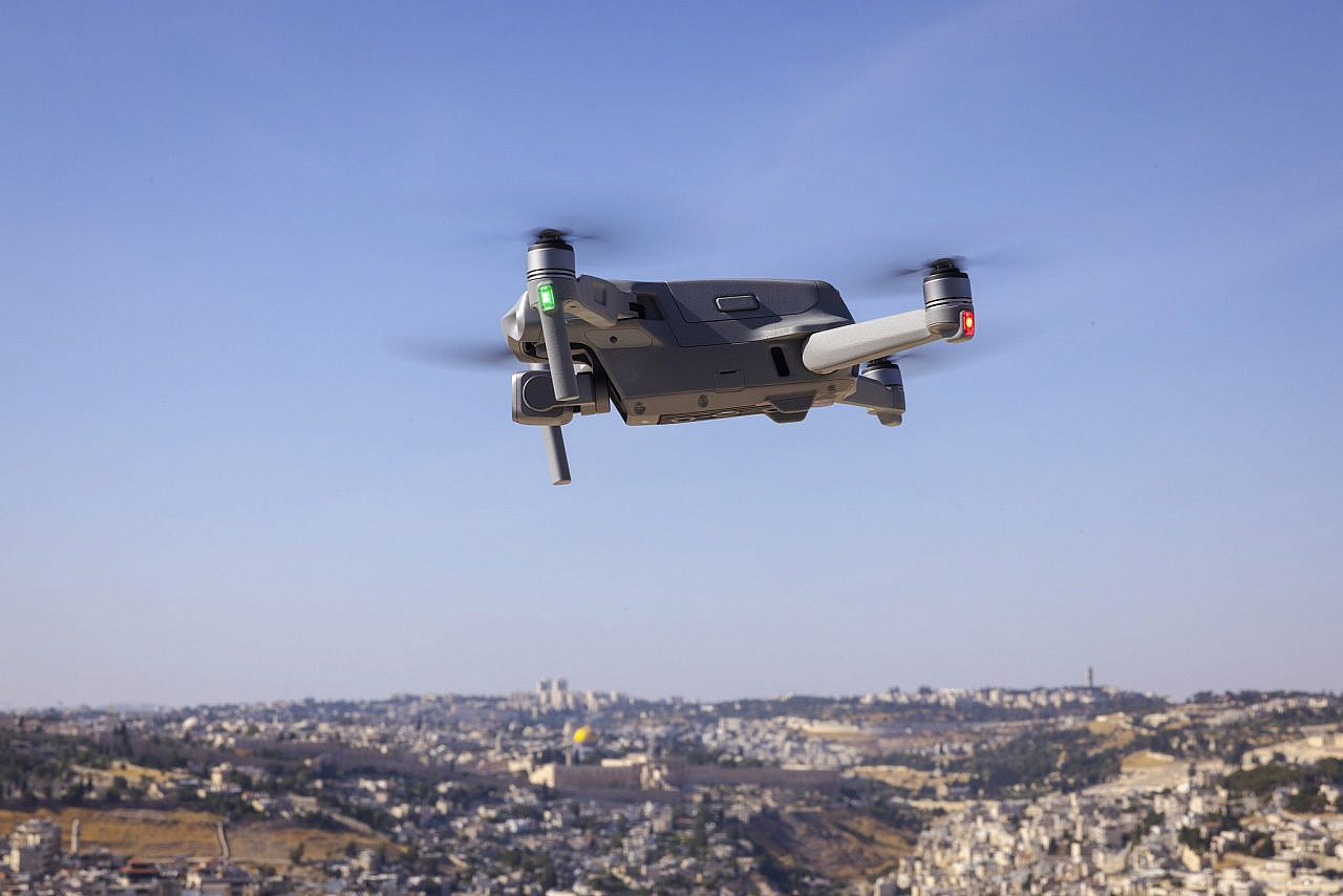 A drone on the lookout point on the Mount of Olives close to Jerusalem's Old City, July 12, 2022. (Nati Shohat/Flash90)