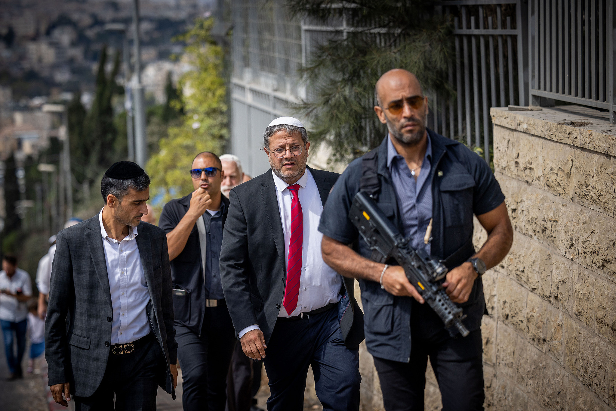 MK Itamar Ben Gvir, head of the Otzma Yehudit party visits Beit Orot, in the East Jerusalem neighborhood of At-Tur, October 13, 2022. (Yonatan Sindel/Flash90)