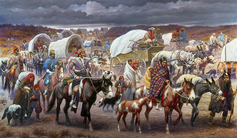 Robert Lindneux's 1942 painting 'The Trail of Tears,' depicting the ethnic cleansing of the Cherokee nation by the U.S. army in 1838.