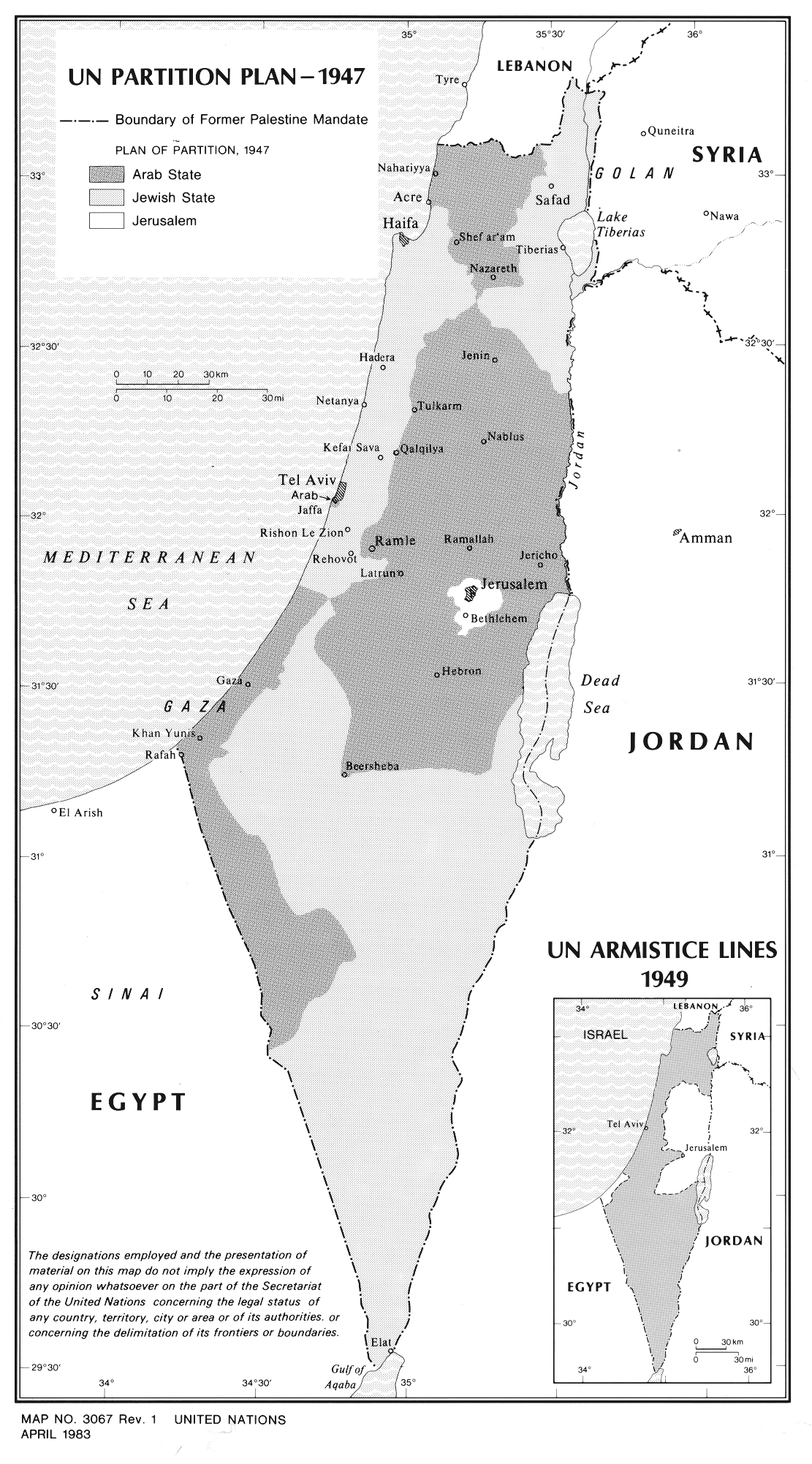 Map of the UN partition plan for Palestine, November 29, 1947. (United Nations Information System on Palestine)