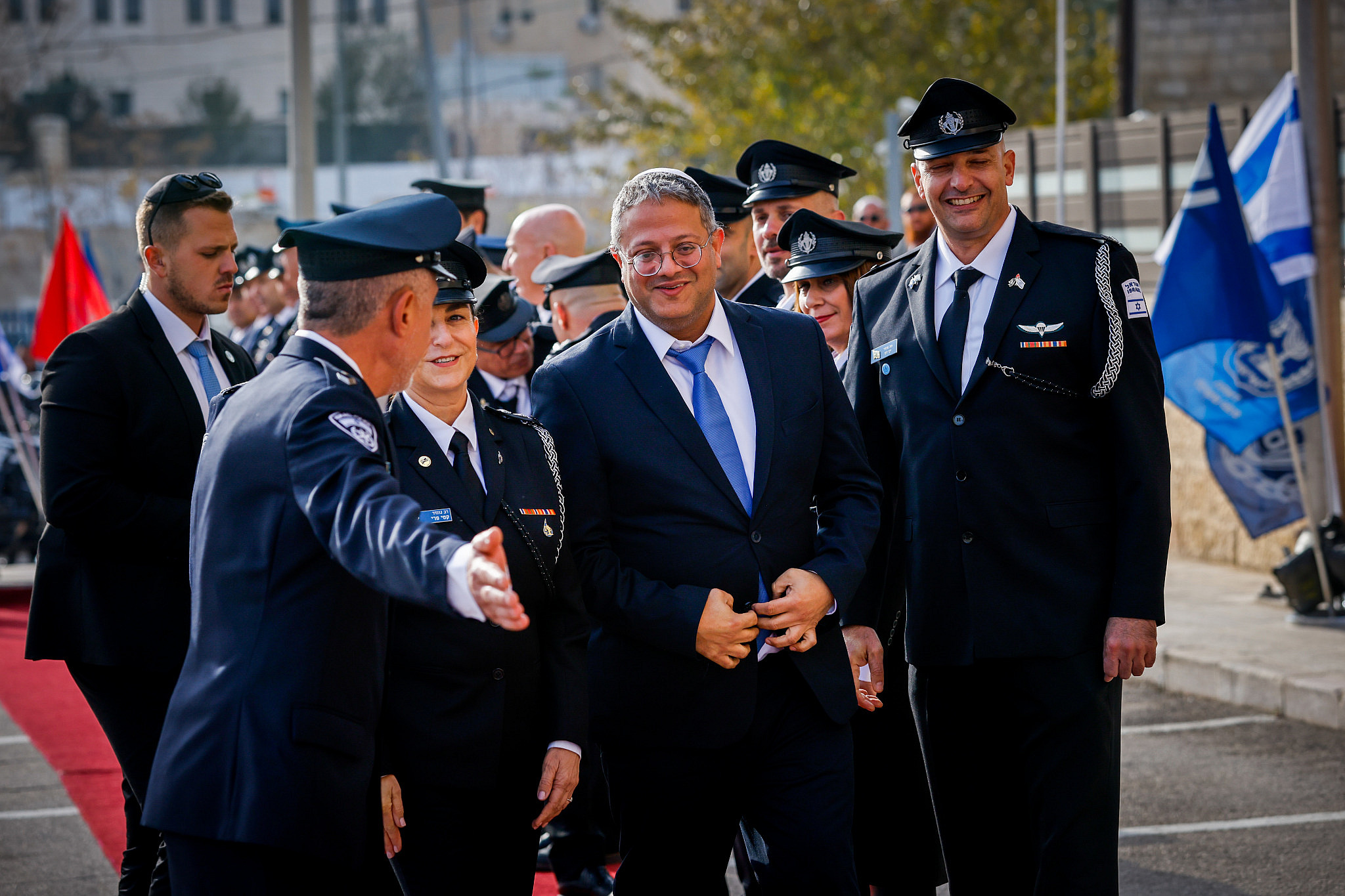 Minister of National Security Itamar Ben Gvir at a replacing ceremony of outgoing minister Omer Bar-Lev, in Jerusalem, January 1, 2023. (Olivier Fitoussi/Flash90)