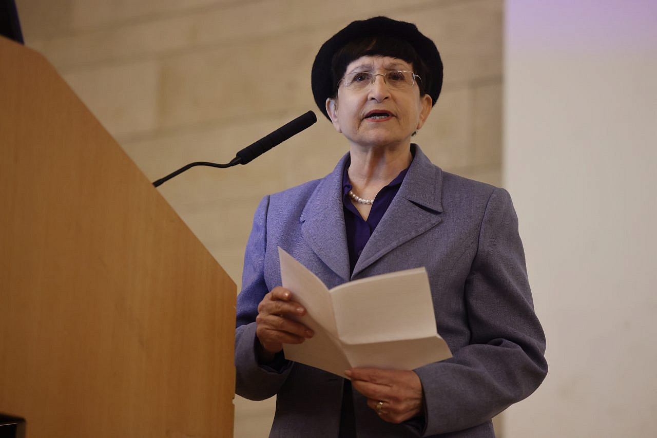 Adina Bar-Shalom, an activist and educator, addresses the Faithful Left Conference, Jerusalem, January 23, 2023. (Gilad Kavalerchik)