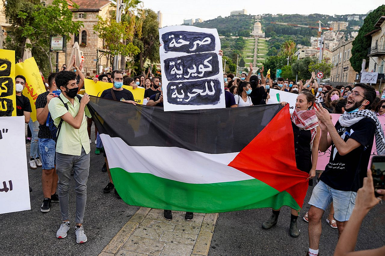 Queer Palestinian activists march in Haifa calling for safety and liberation, July 29, 2020. (Maria Zreik/Activestills)