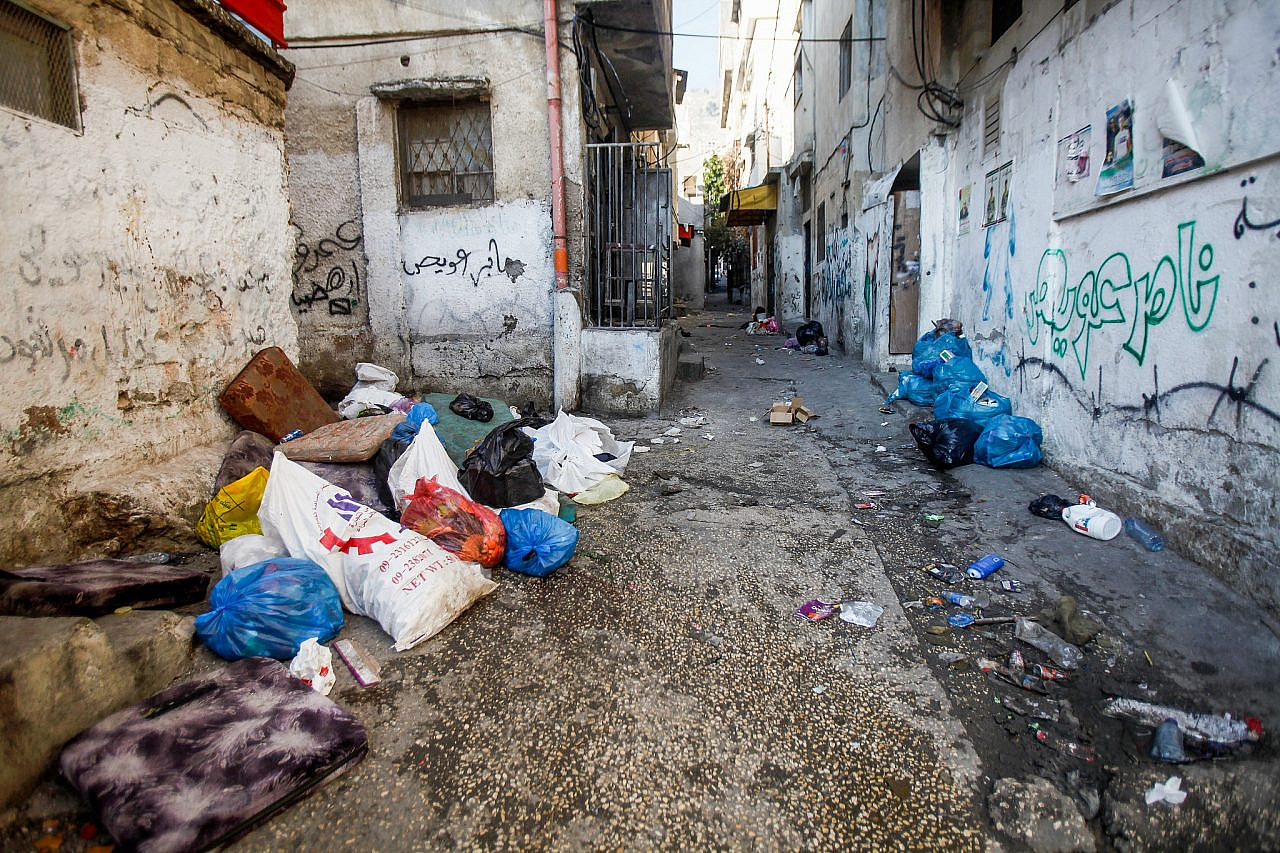 A general strike by the United Nations Relief and Works Agency for Palestine Refugees (UNRWA) in the Balata camp, in the West Bank city of Nablus, on January 24, 2023. (Nasser Ishtayeh/Flash90)