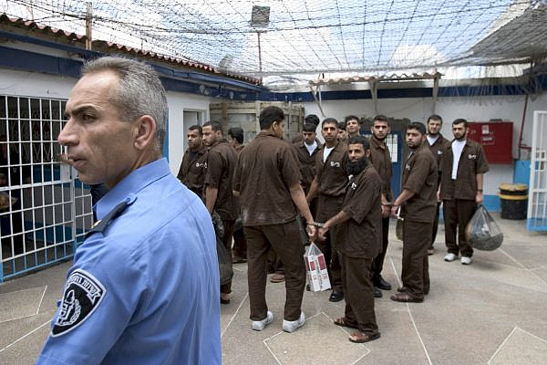 Illustrative photo of Palestinian prisoners in Damoun Prison. (Doron Horowitz/Flash90)