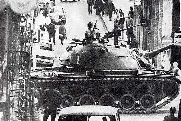 A military tank seen on the street during the coup that brought the Greek junta to power, 21 April 1967. (CC BY 2.0)