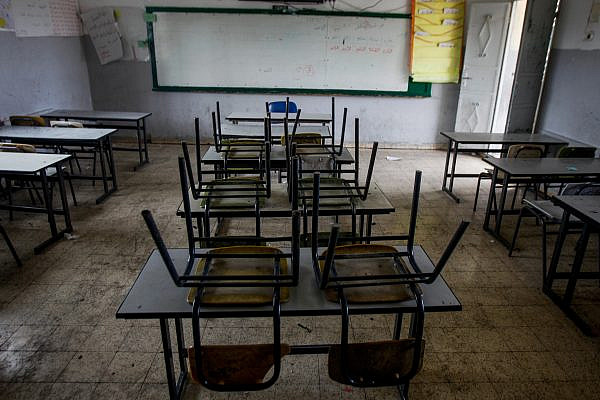 View of an empty school in Nablus, occupied West Bank, during a strike of Palestinian teachers, March 7, 2023. (Nasser Ishtayeh/Flash90)