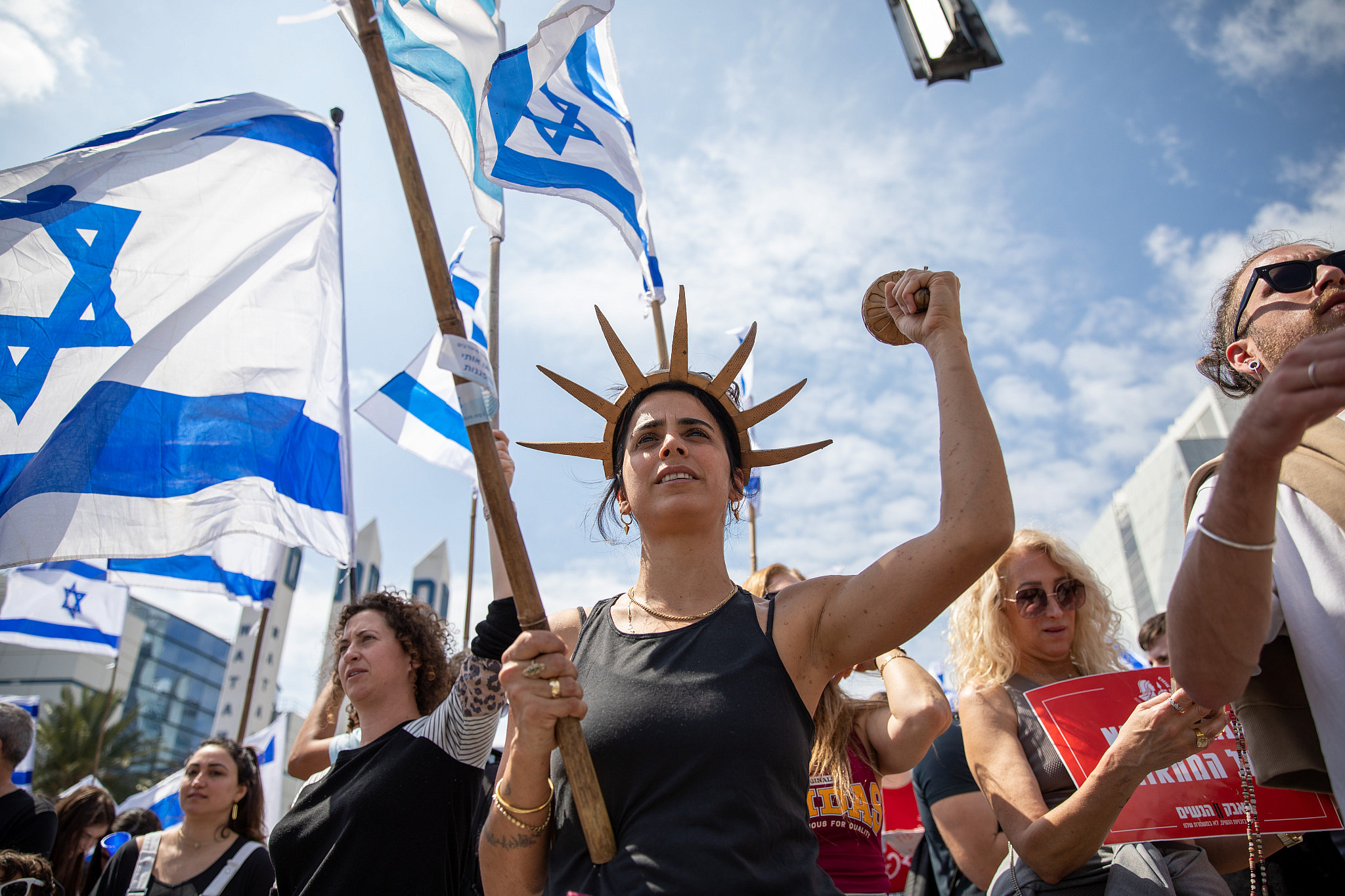 Israelis protest against the government's planned judicial overhaul, in Haifa, March 27, 2023. (Shir Torem/Flash90)
