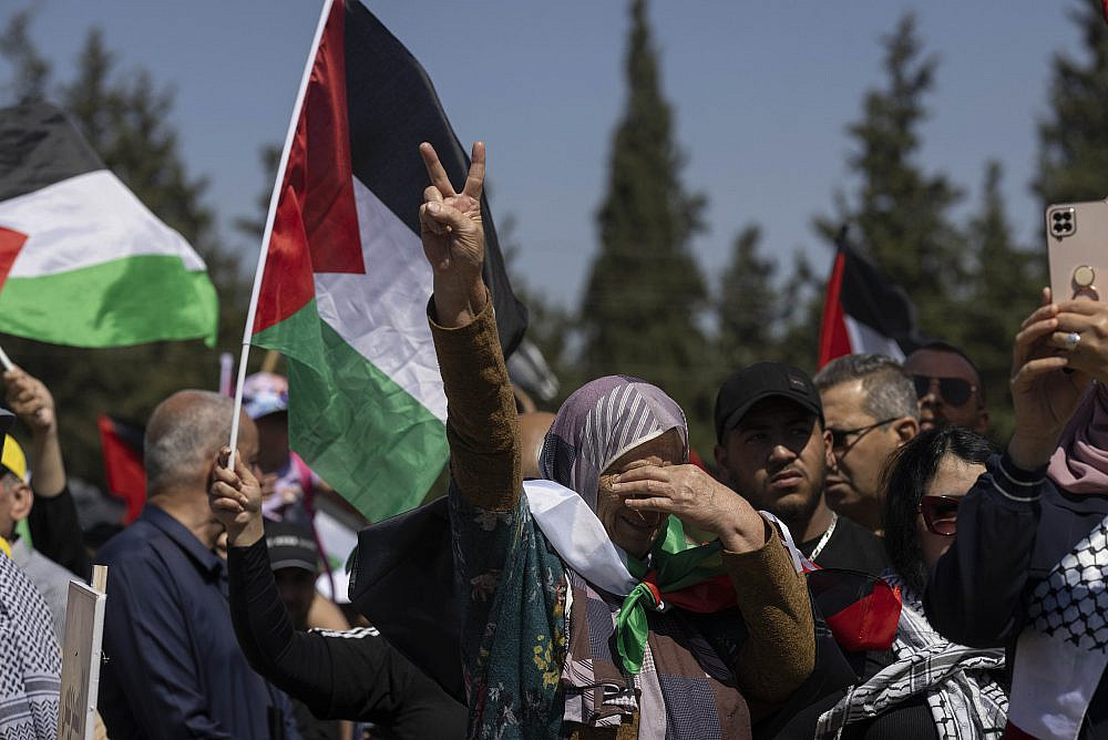Palestinians take part in the “March of Return” to the destroyed village of Al Lajjun, April 26, 2023. (Oren Ziv)