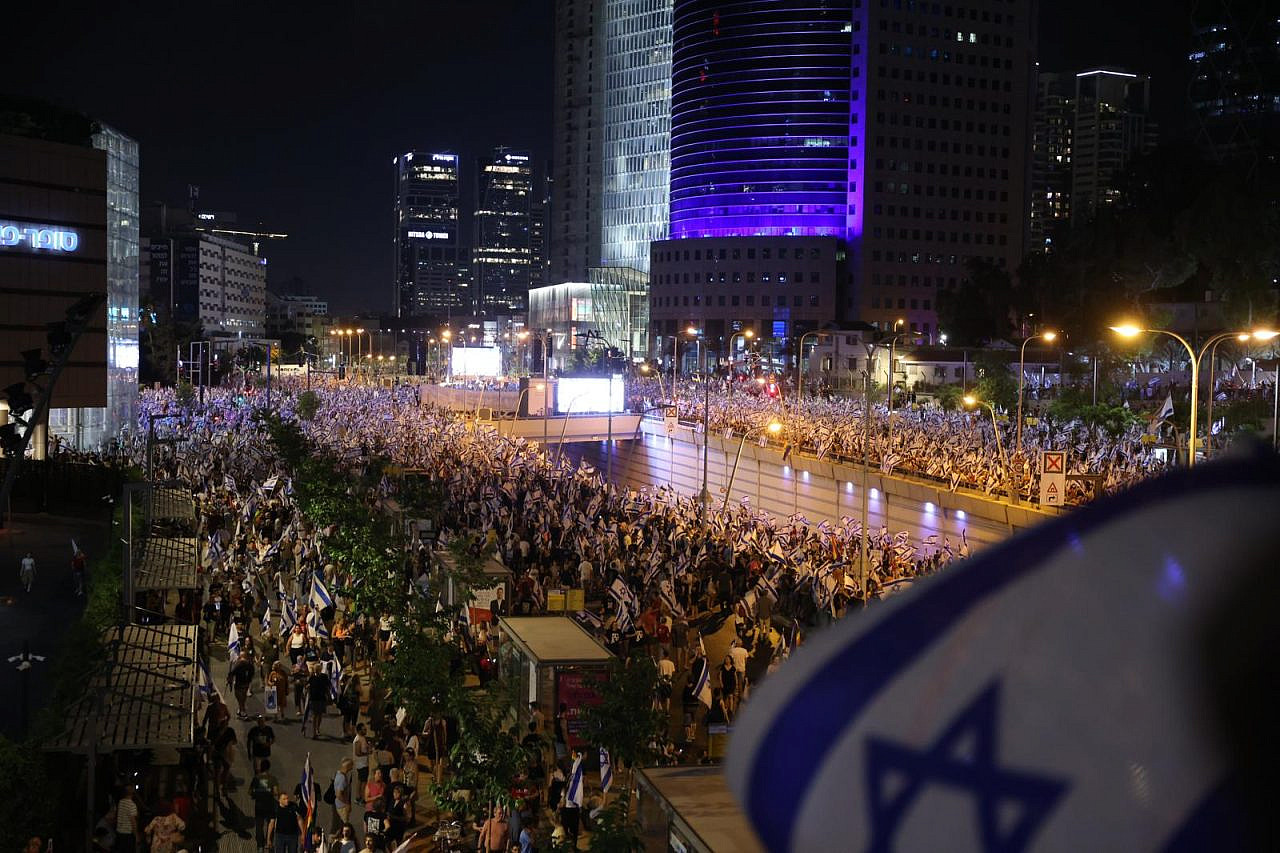 Israelis protest against the government's judicial overhaul, Jerusalem, July 23, 2023. (Oren Ziv)