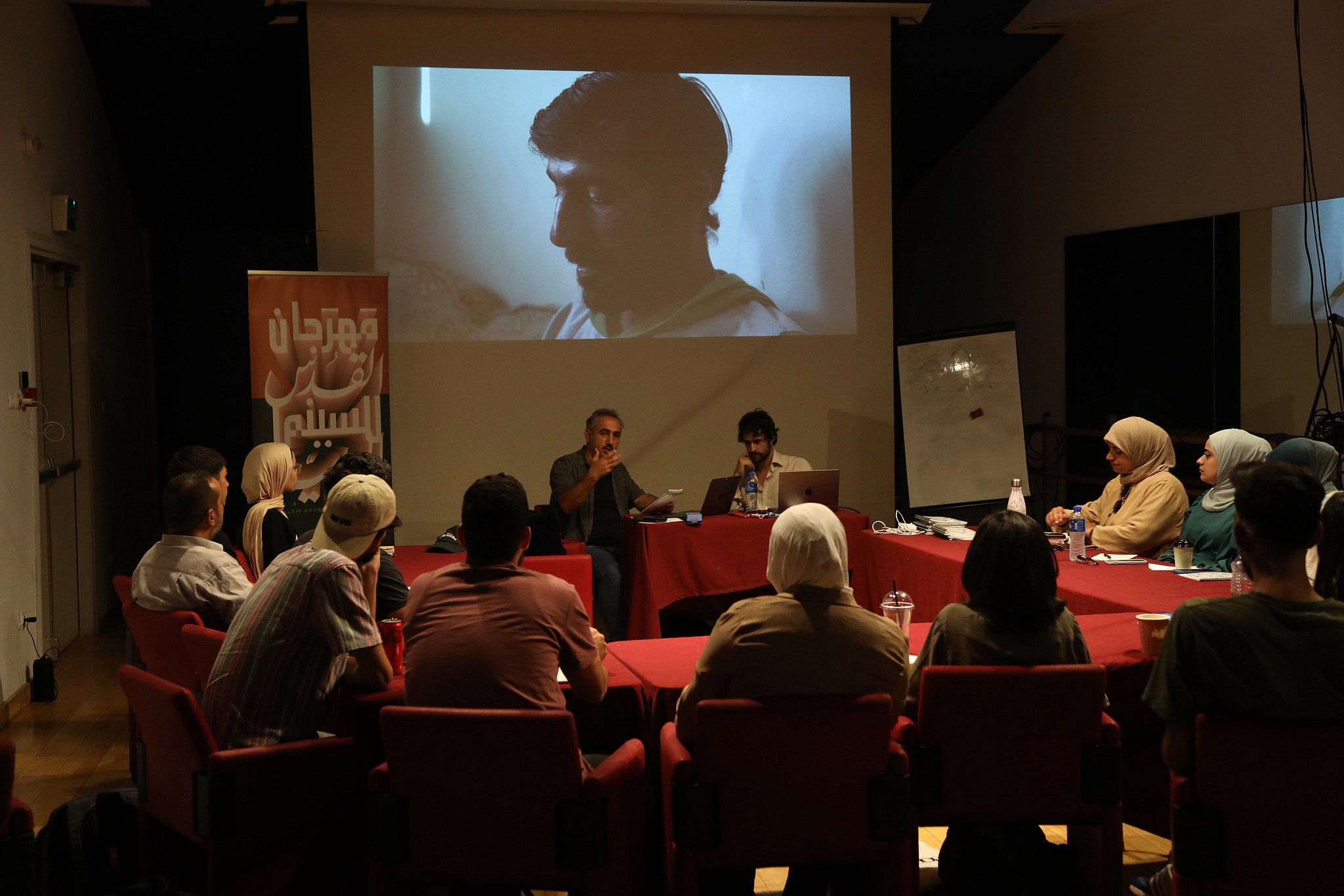 A discussion held during the Jerusalem Arab Film Festival at Yabous Cultural Center, occupied East Jerusalem. (Samir Shareef)