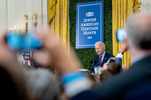 President Joe Biden delivers remarks at a Jewish American Heritage Month reception, May 16, 2023, in the East Room of the White House. (Official White House Photo by Adam Schultz)