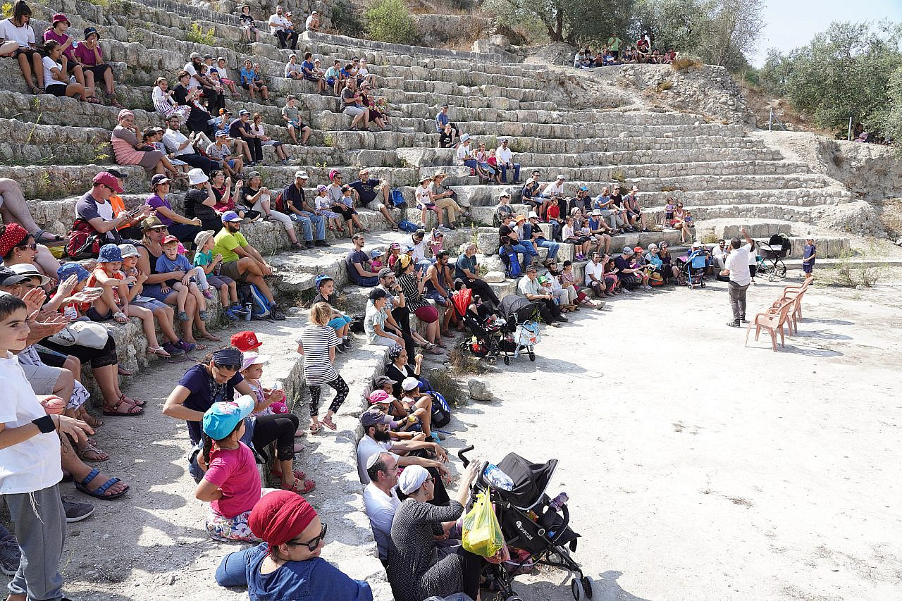 Israeli Jews visit the site of the ancient village of Sebastia during the holiday of Sukkot, occupied West Bank, April 22, 2019. (Hillel Maeir/Flash90)