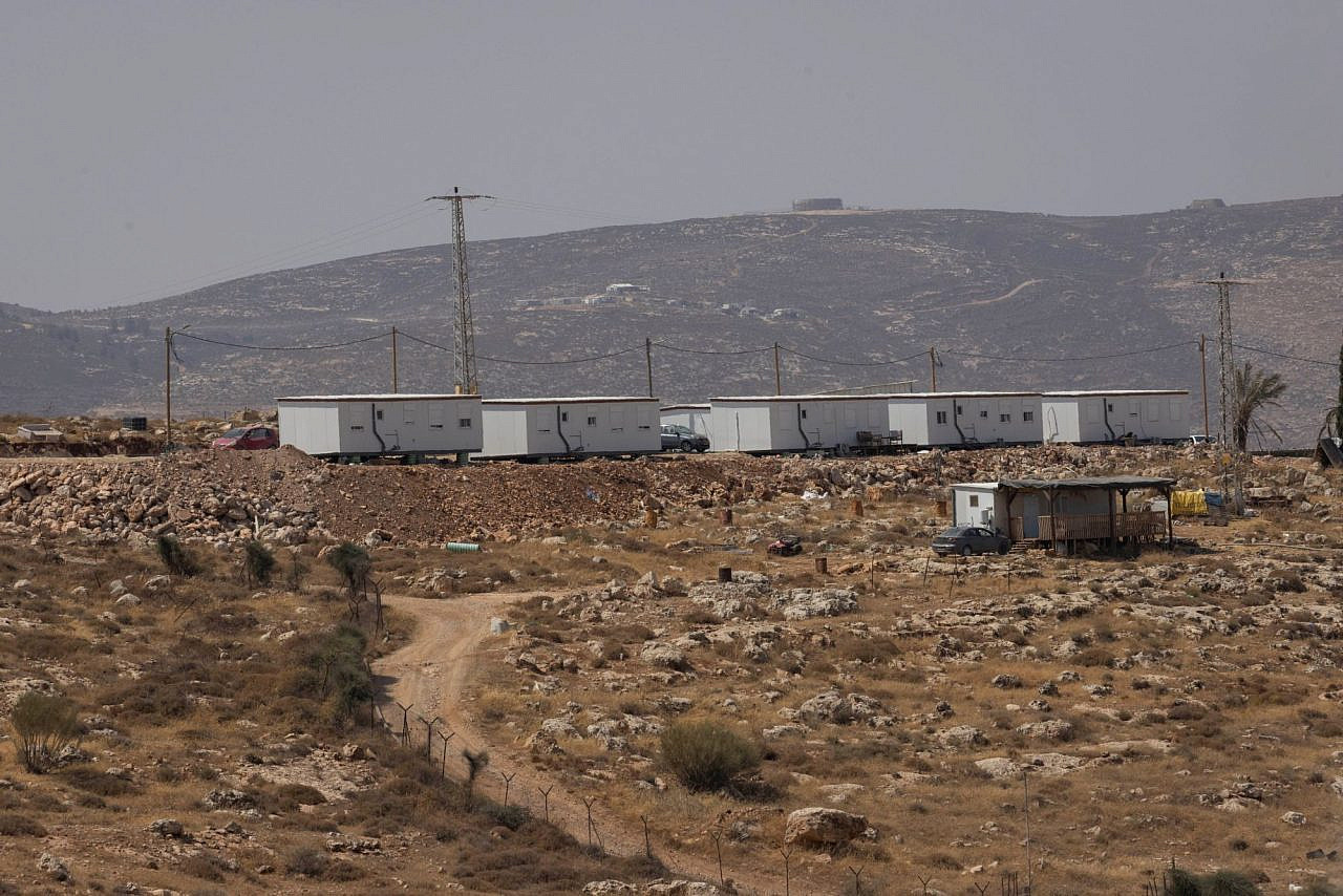 The settler outpost of Malachei Hashalom in the West Bank. (Oren Ziv)