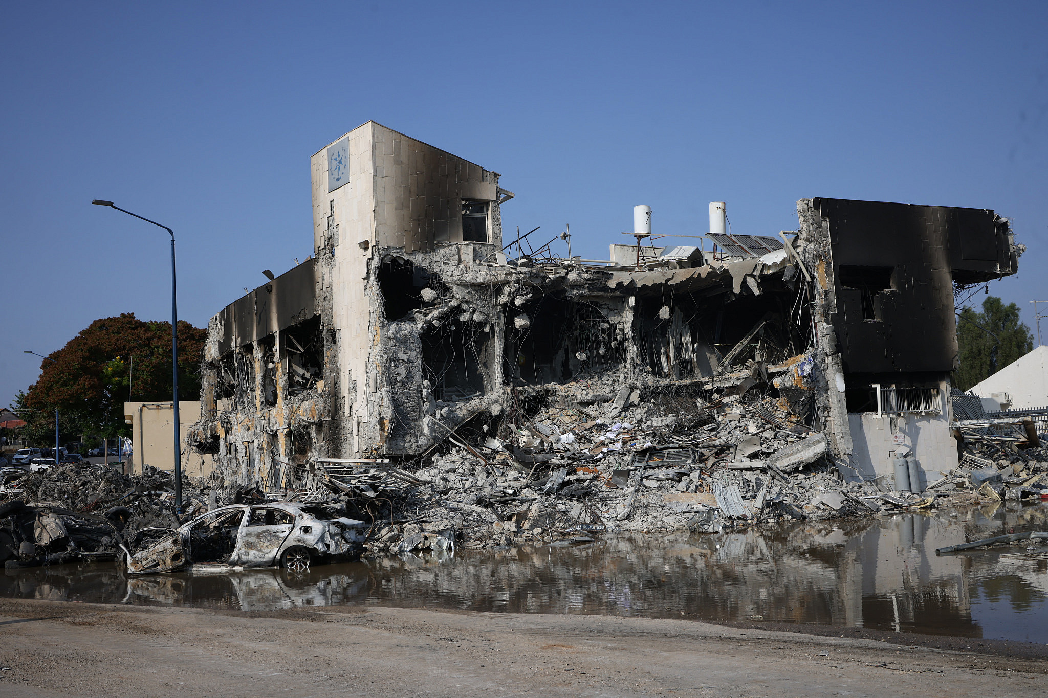 Sderot police station, in ruins after Israeli forces retook the building following its capture by Hamas militants, October 9, 2023. (Oren Ziv)