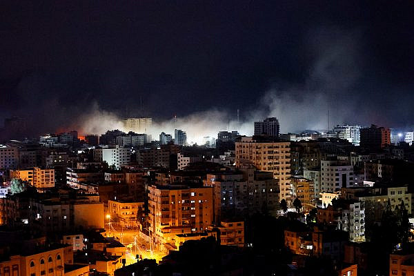 Smoke rises after an Israeli airstrikes in the Gaza Strip, October 9, 2023. (Atia Mohammed/Flash90)