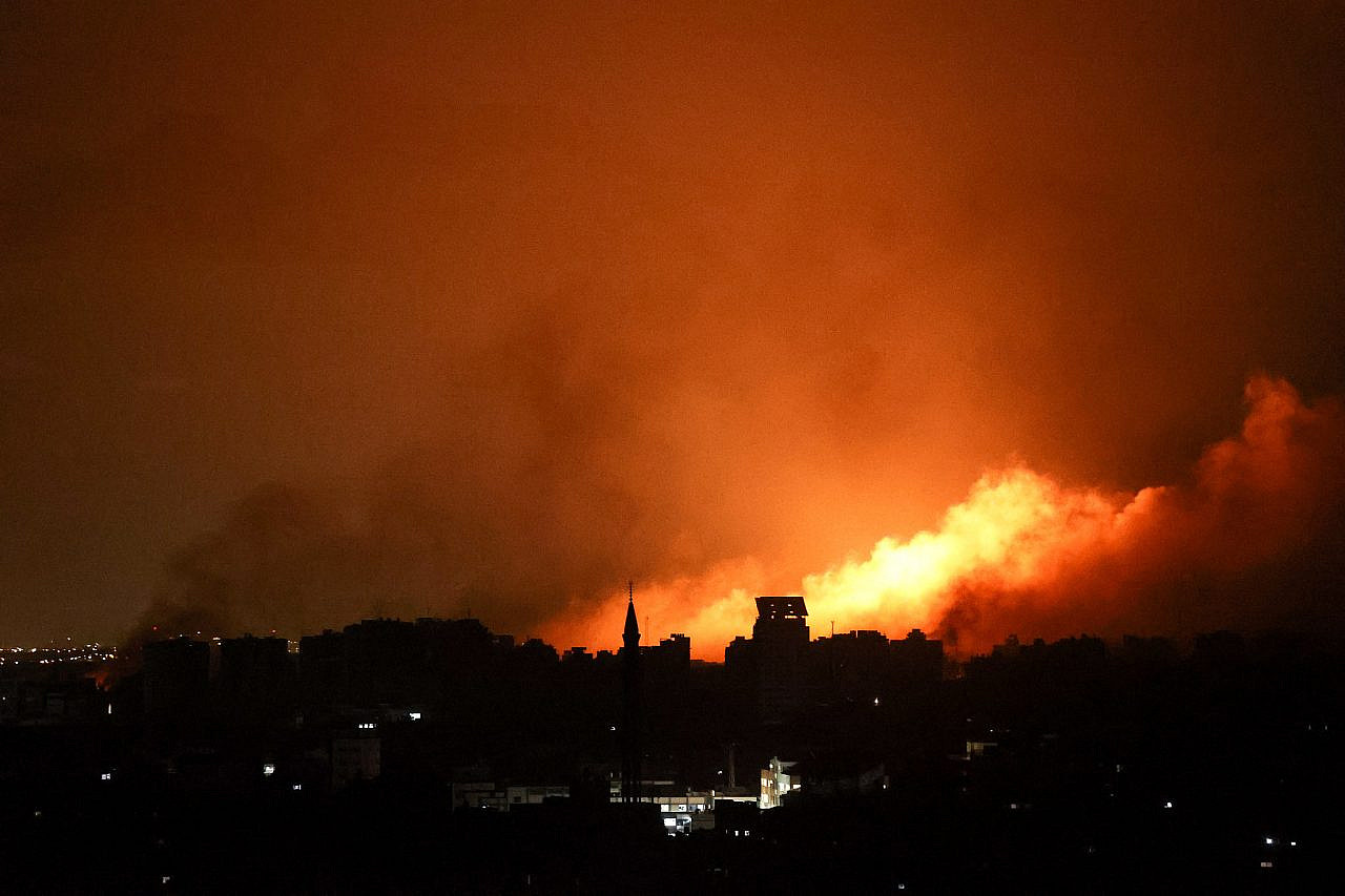 Smoke rises after an Israeli airstrike in the Gaza Strip, on October 12, 2023. (Atia Mohammed/Flash90)
