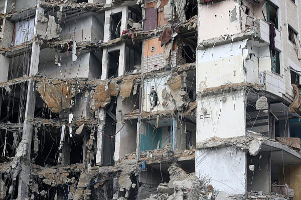 The aftermath of an Israeli air strike on the Rimal neighborhood of Gaza City, Gaza, October 10, 2023. (Mohammed Zaanoun)