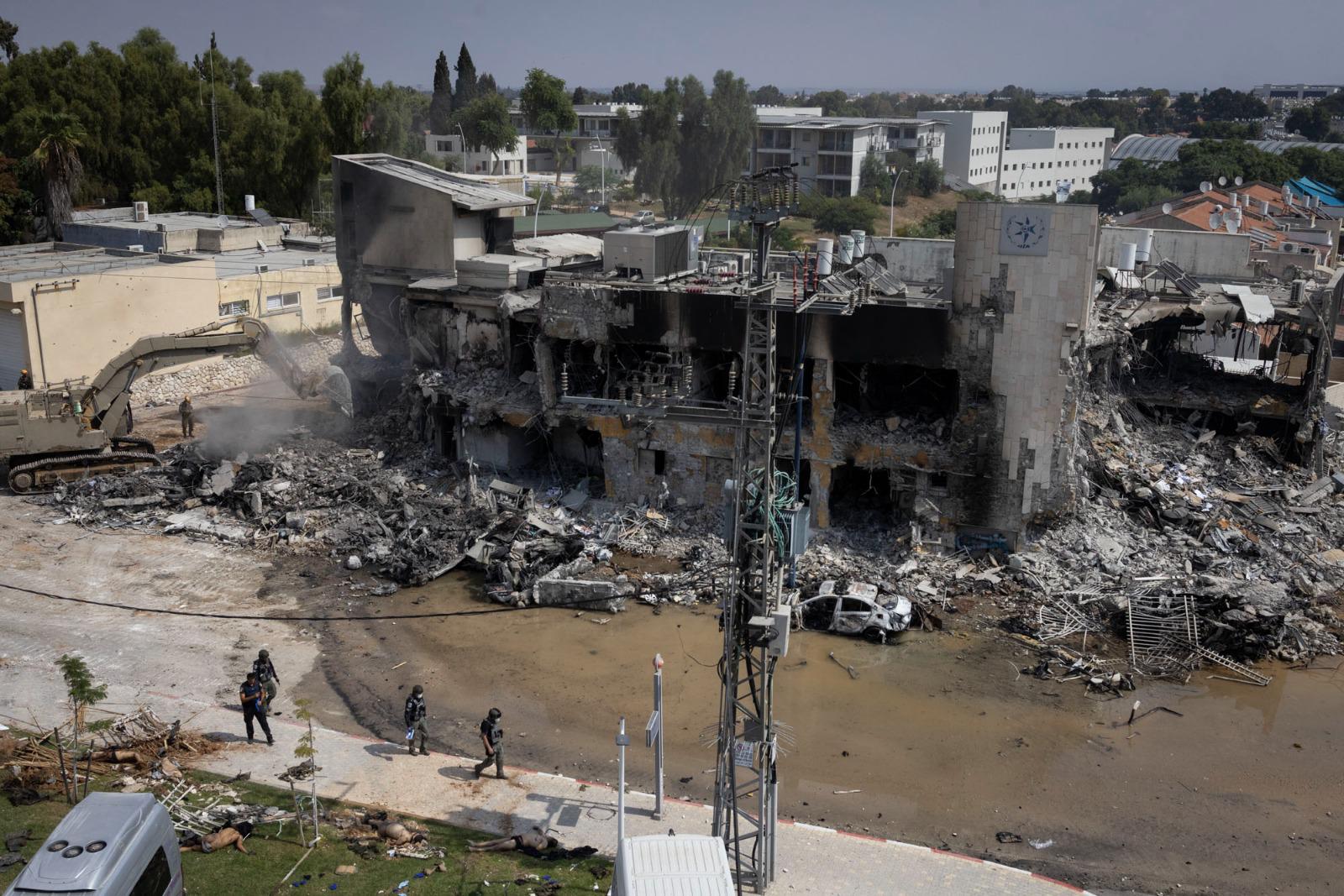 Sderot police station, after Israeli forces regain control of the building following its capture by Hamas militants, October 8, 2023. (Oren Ziv)